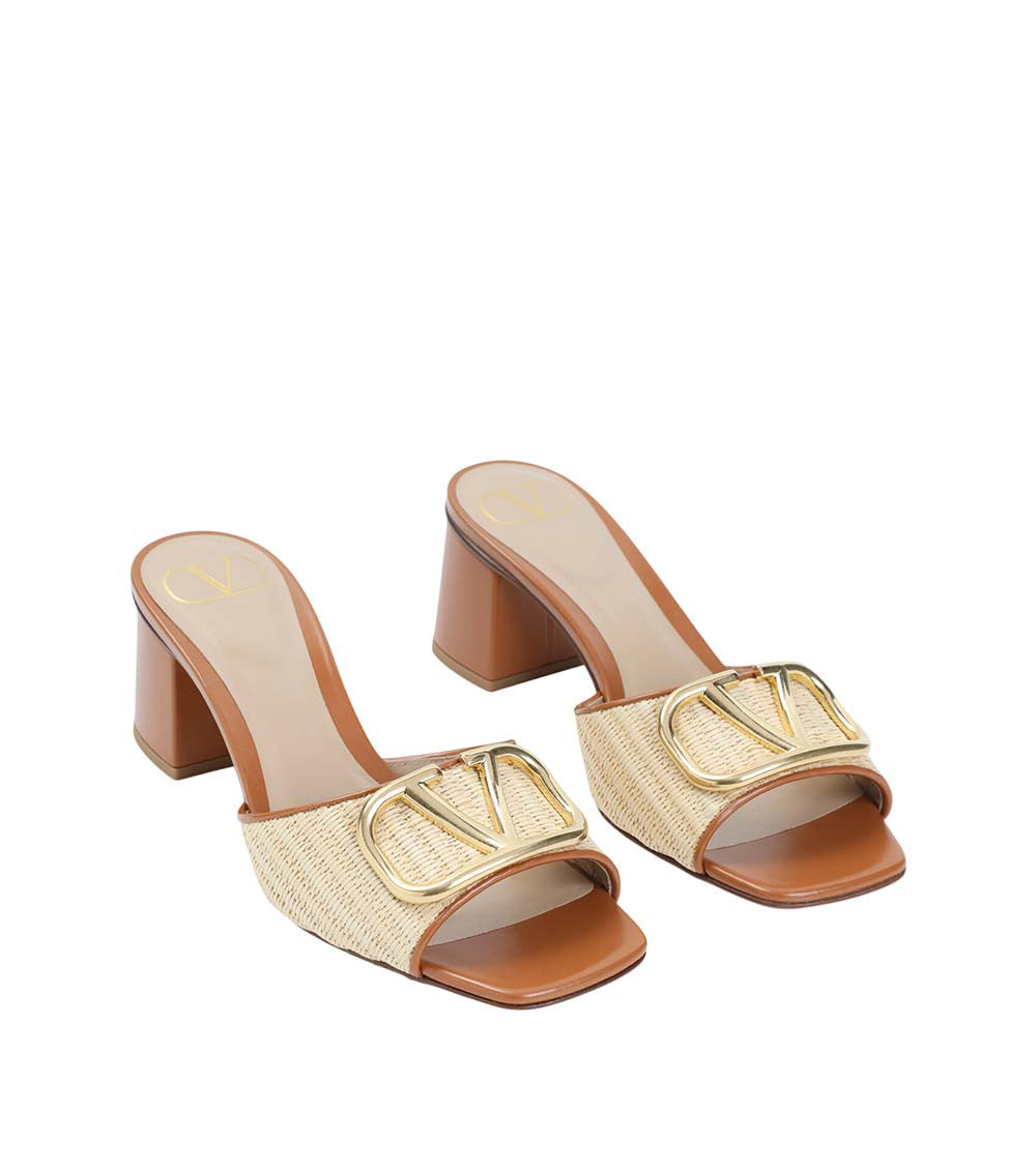 Beige Textured Logo Heels 4
