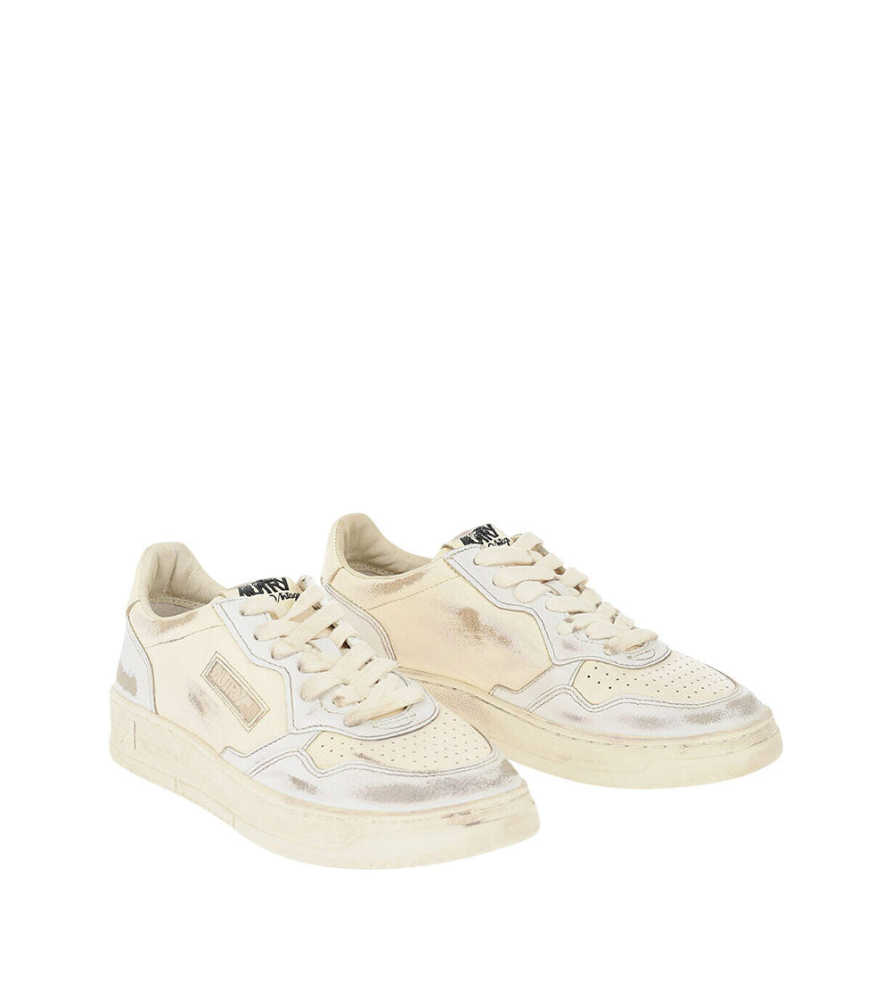 Beige Low-Top Leather Sneakers 2