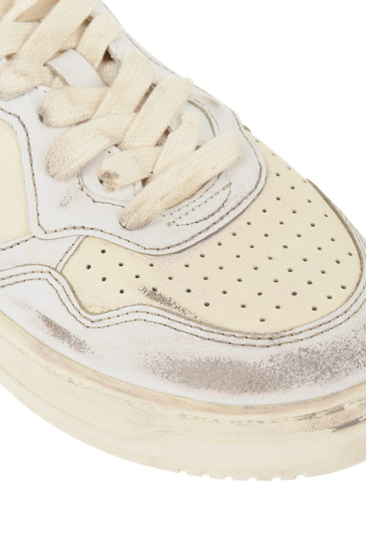Beige Low-Top Leather Sneakers 4