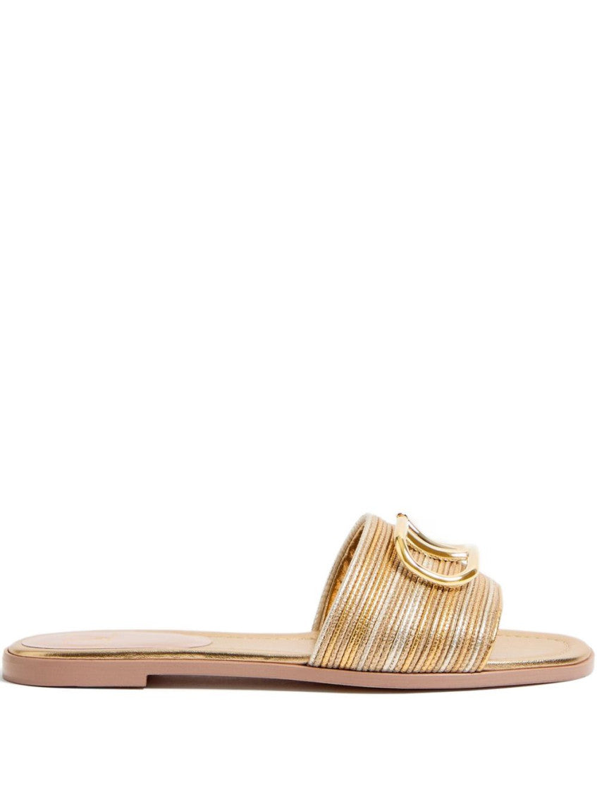 Golden Logo Leather Sandals 1