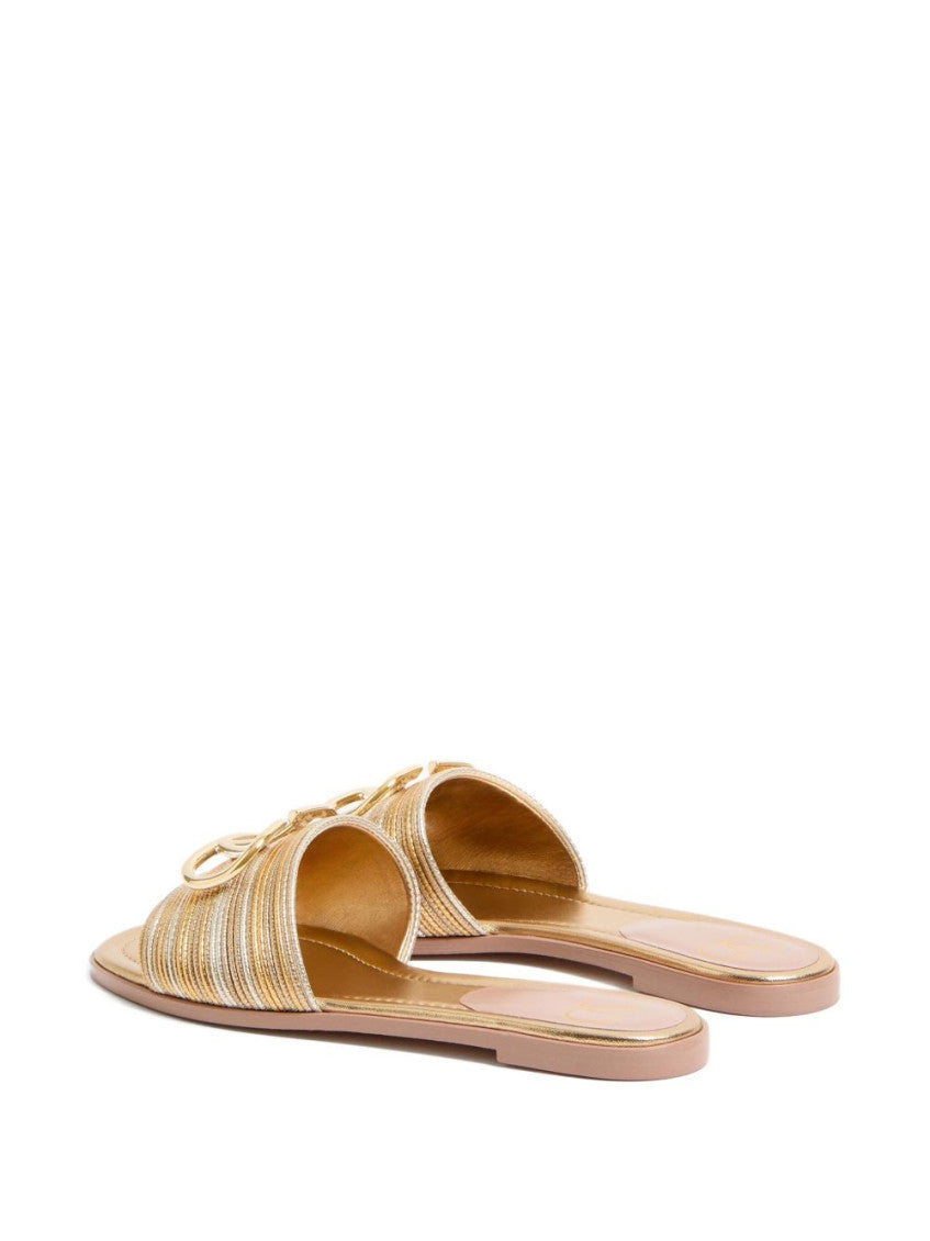 Golden Logo Leather Sandals 2