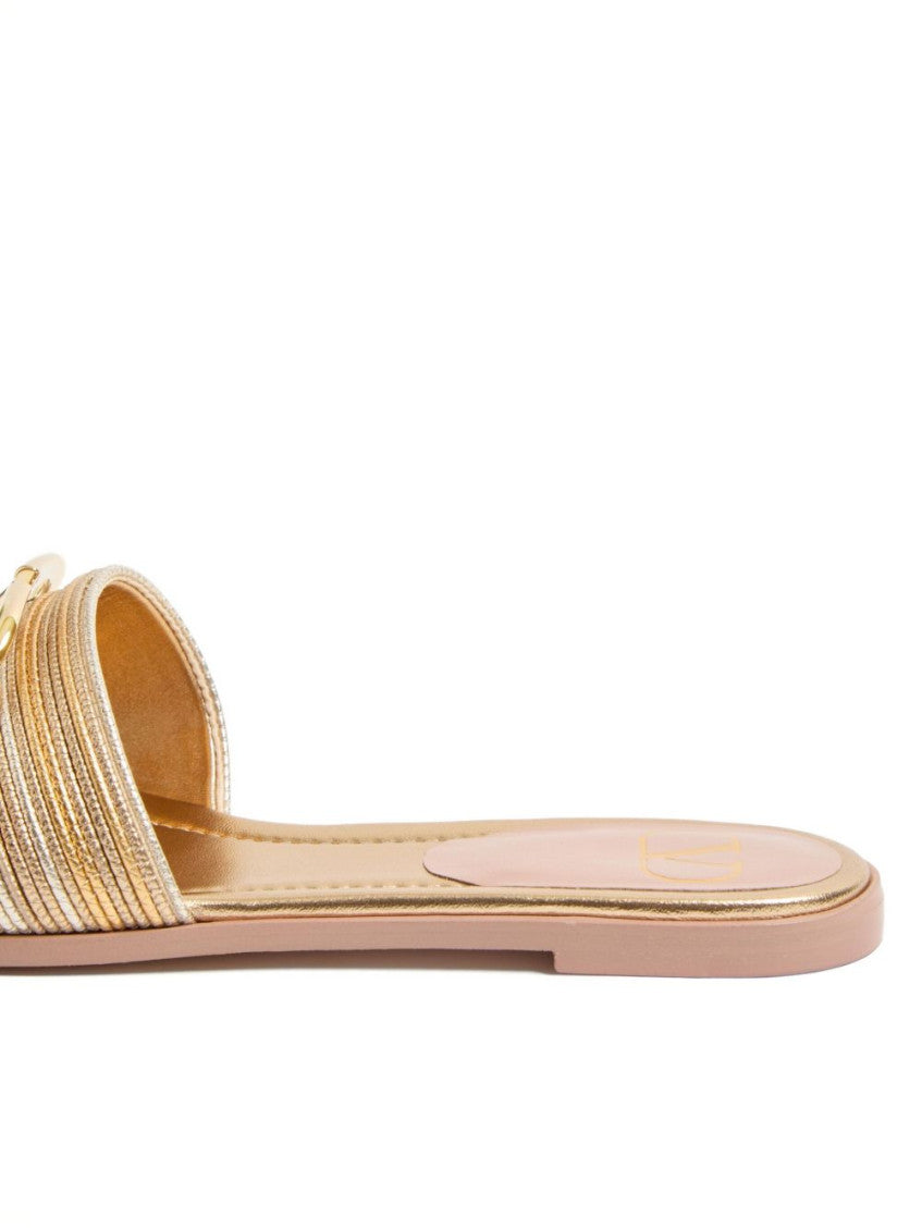 Golden Logo Leather Sandals 4