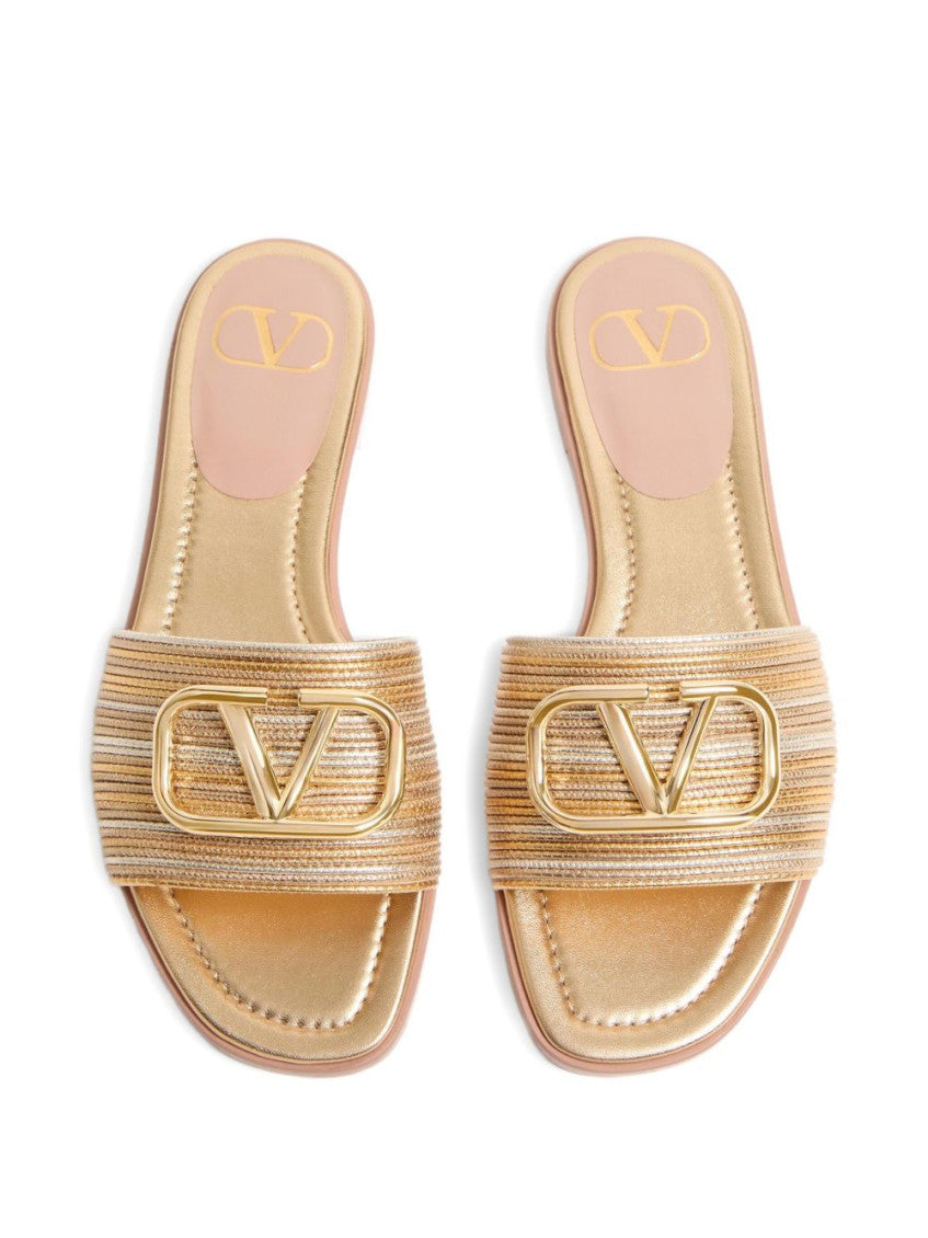 Golden Logo Leather Sandals 5