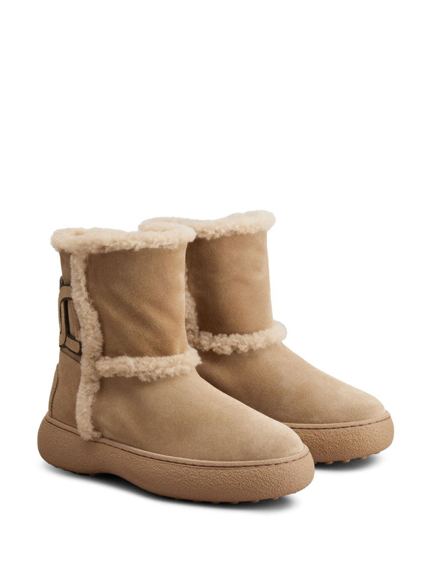 Beige Logo-patch Suede Boots 2