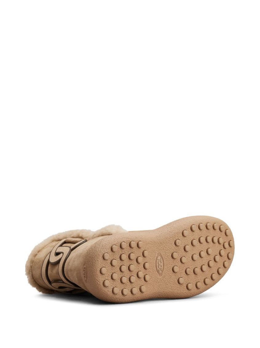 Beige Logo-patch Suede Boots 4