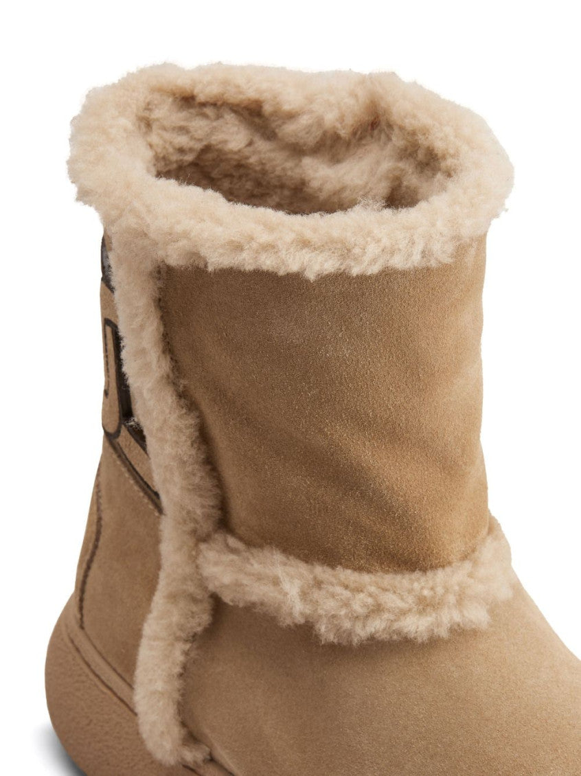 Beige Logo-patch Suede Boots 5