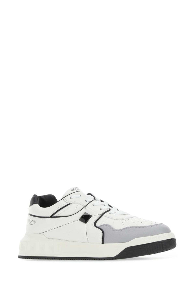 White Leather One Stud Sneakers 2