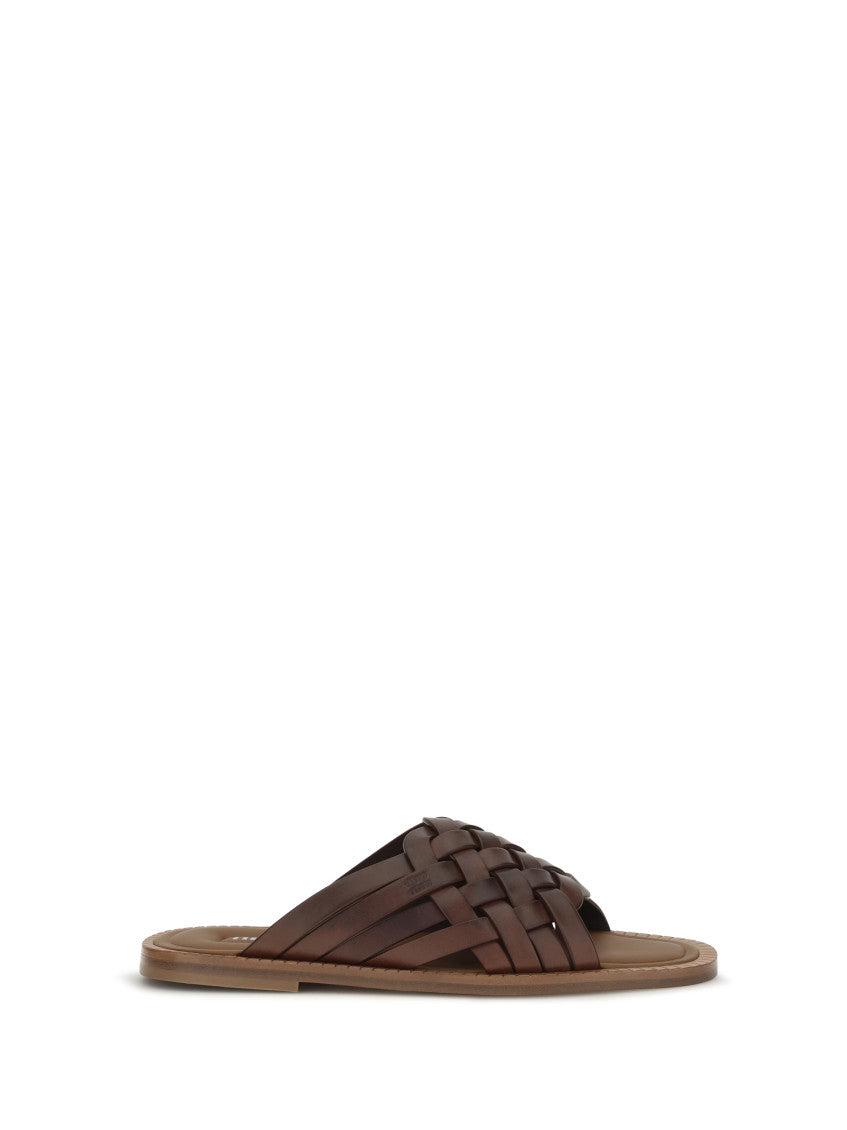 Brown Woven Leather Sandals 1
