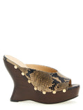 Brown Embossed Leather Wedges 1