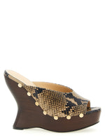 Brown Embossed Leather Wedges 1