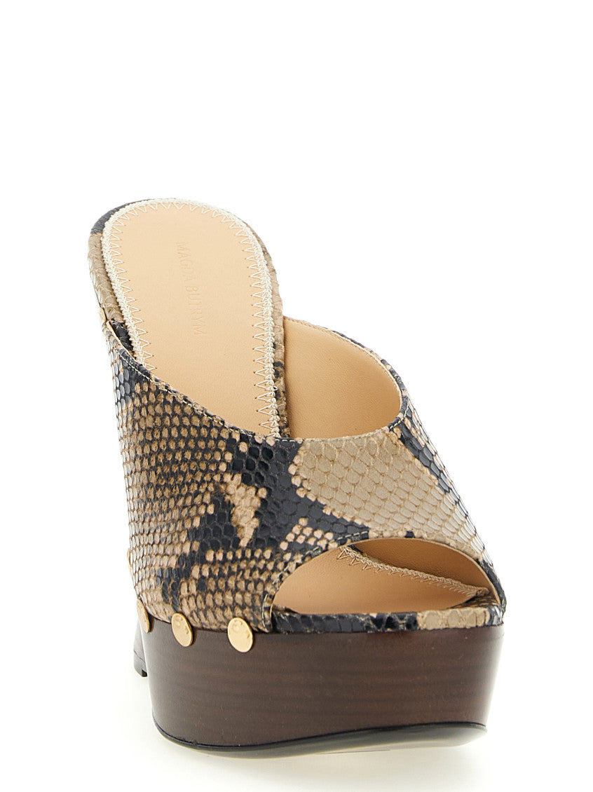 Brown Embossed Leather Wedges 2