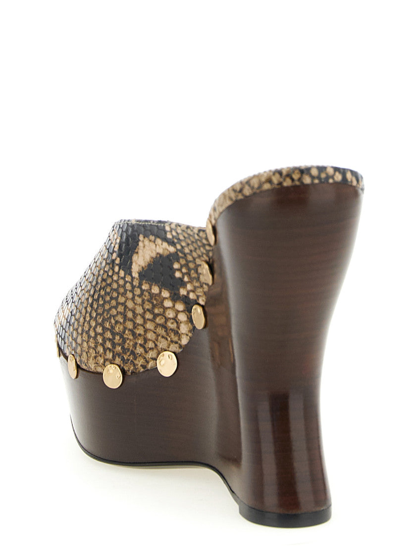 Brown Embossed Leather Wedges 3