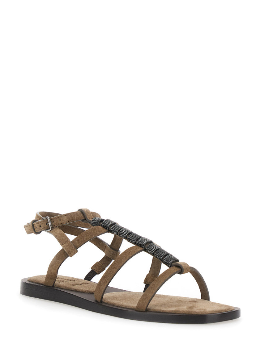 Brown Beaded Strappy Sandals 2