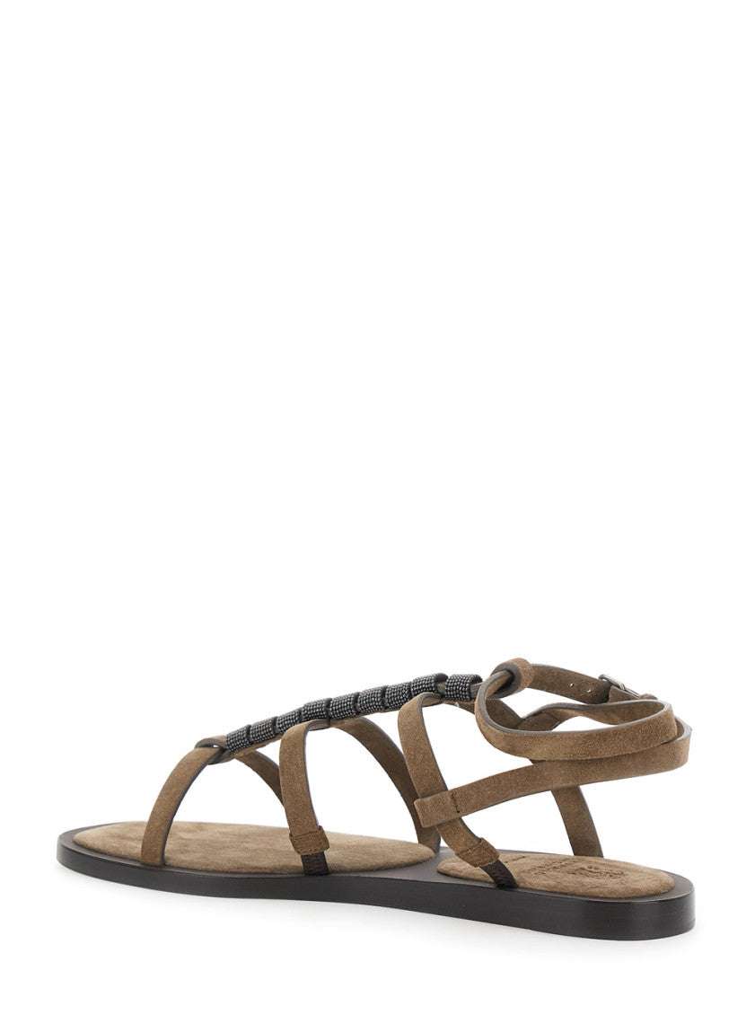 Brown Beaded Strappy Sandals 3