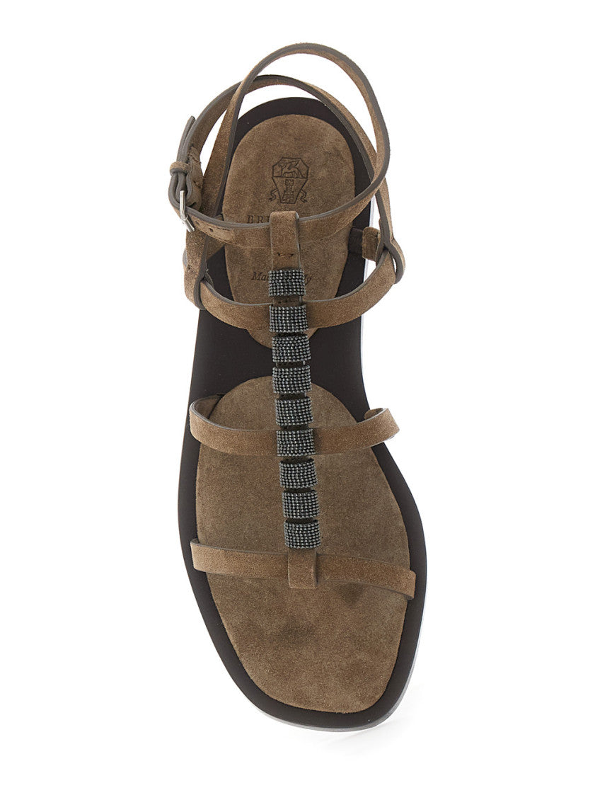 Brown Beaded Strappy Sandals 4