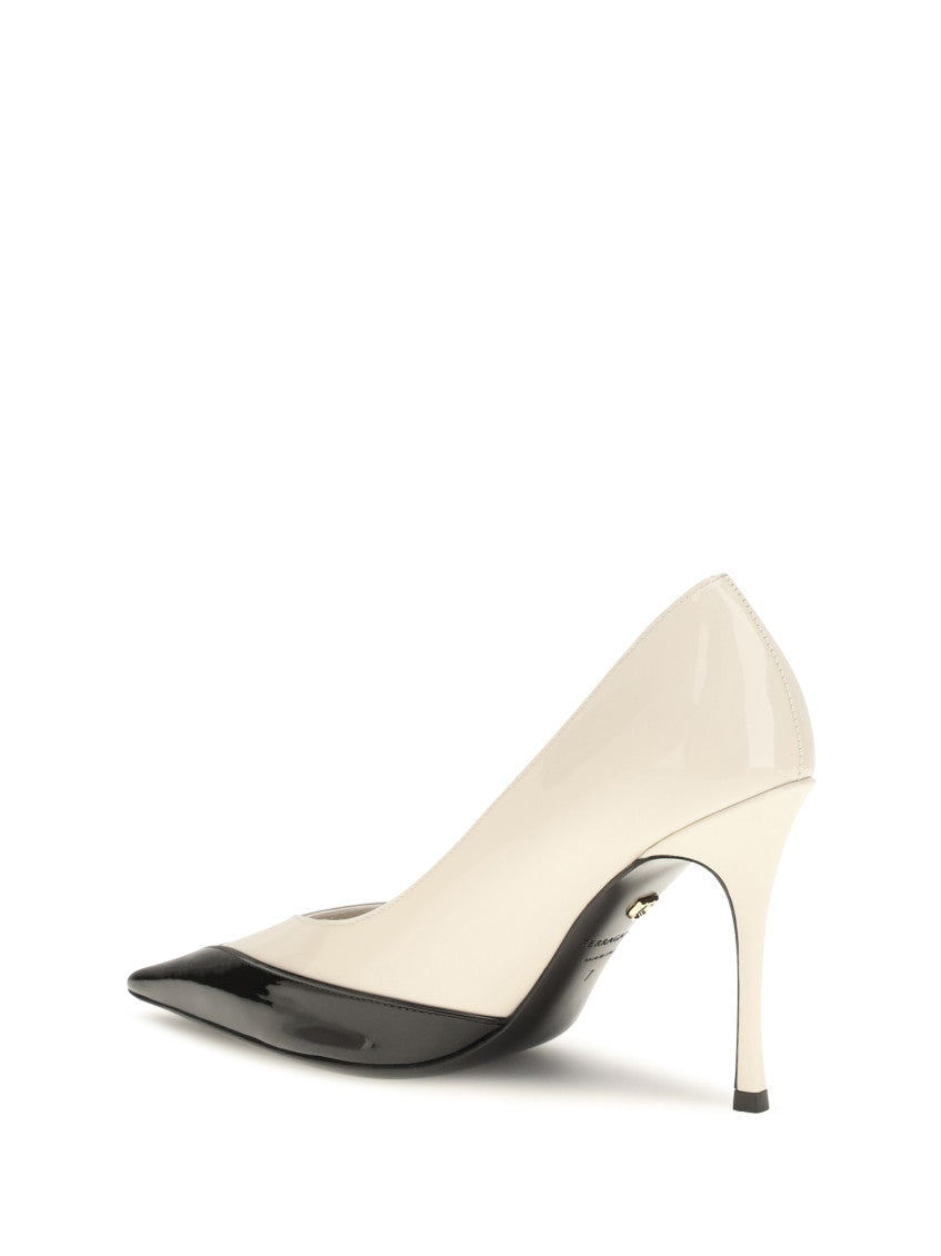 White Color Block Classic Pumps 3
