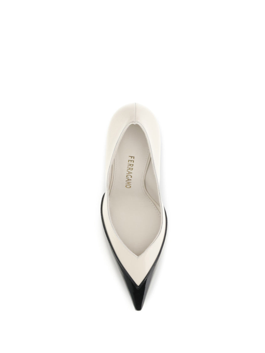 White Color Block Classic Pumps 4