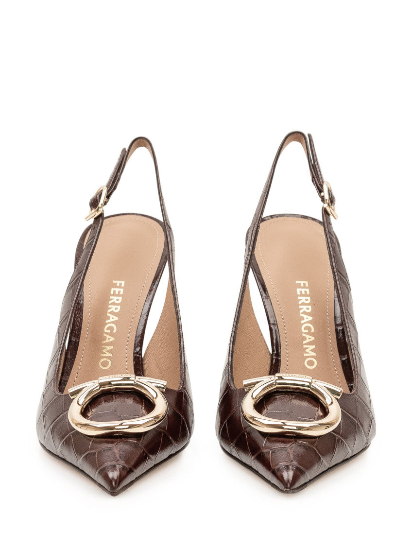 Brown Textured Gancini Pumps 2