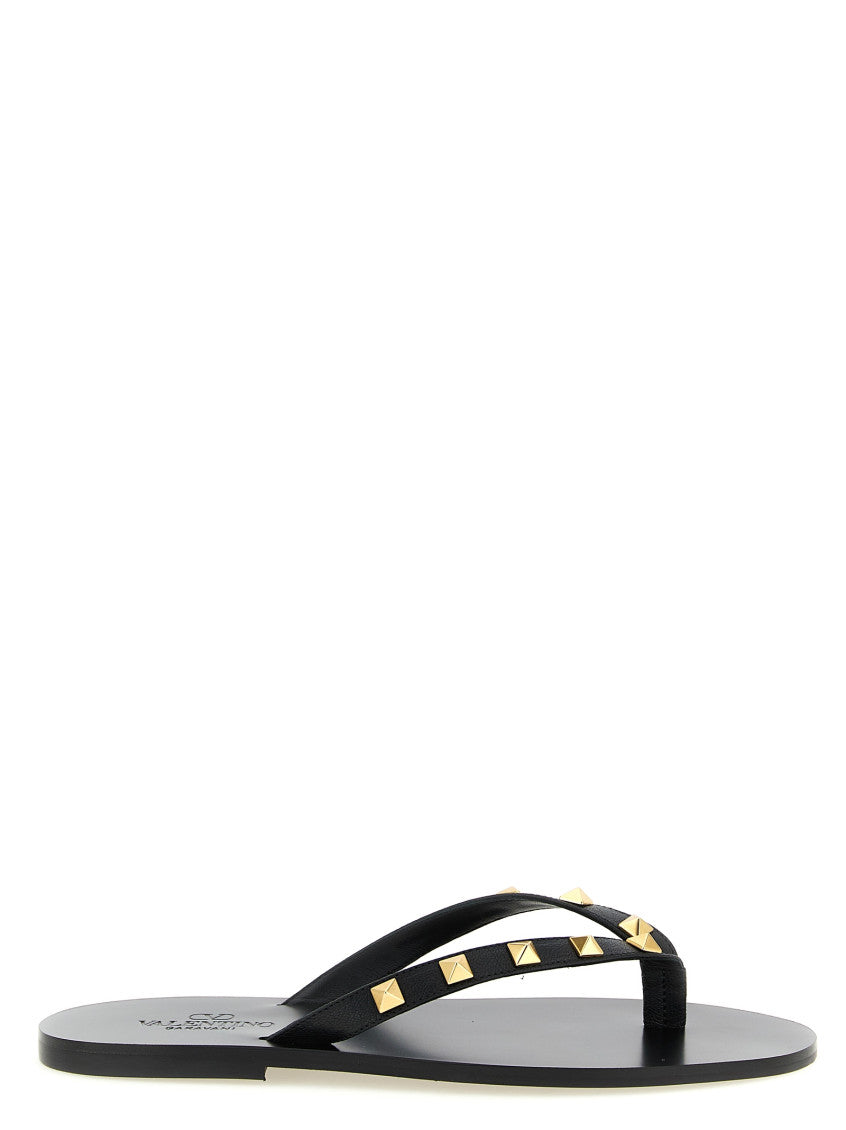 Black Studded Open Toe Slippers 1