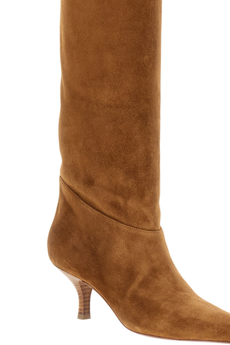 Beige Solid Rose Boots 5