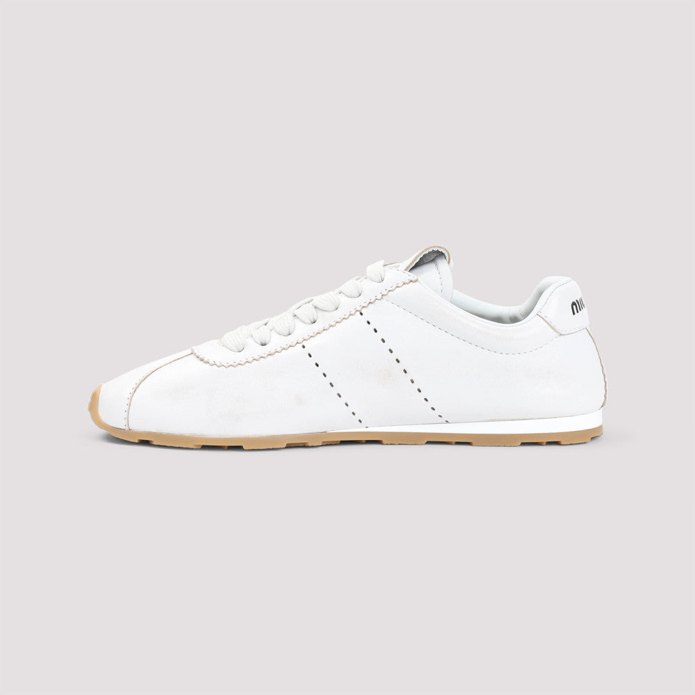 White Leather Low Top Sneakers 4