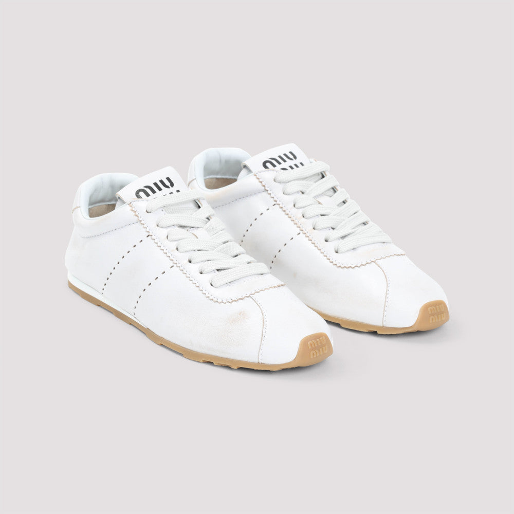White Leather Low Top Sneakers 5