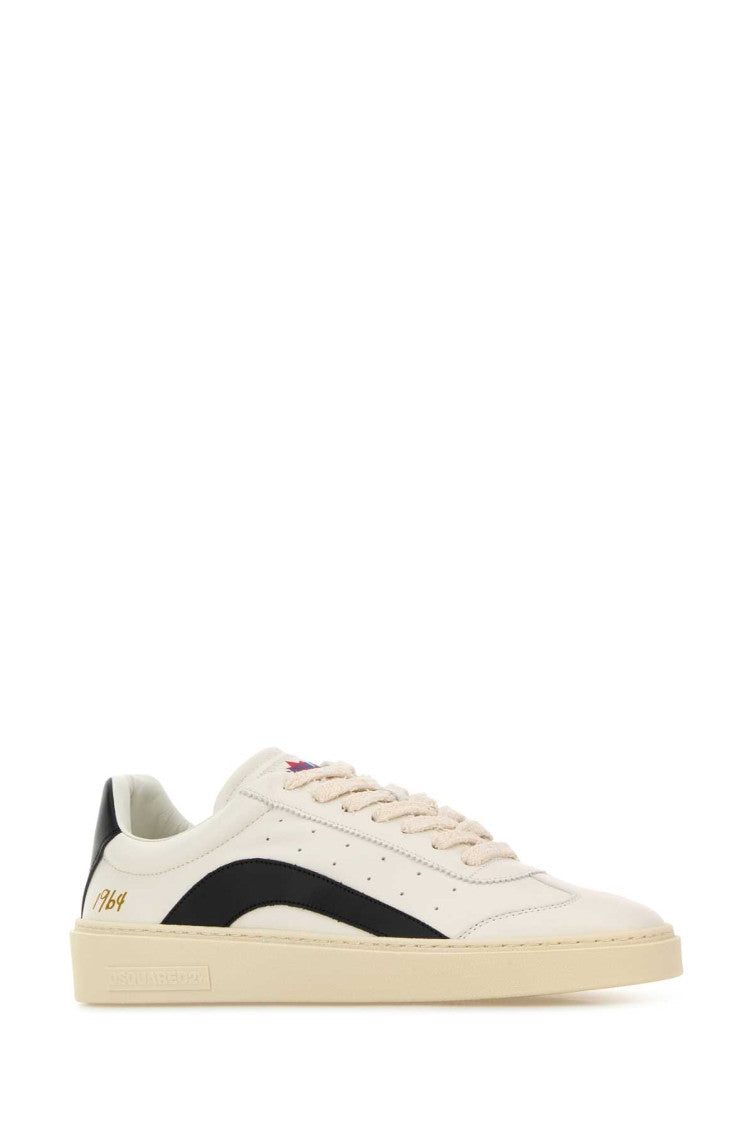 White Two-Tone Leather Sneakers 2