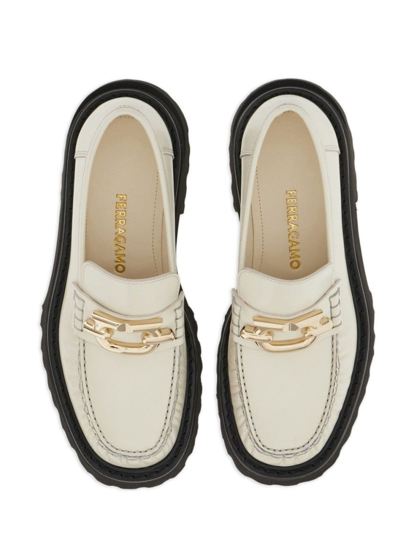 White Gancio Leather Loafers 4