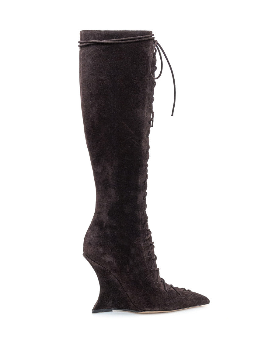 Brown Wedge Lace-up Boots 1