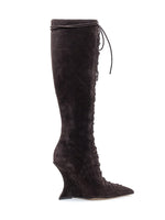Brown Wedge Lace-up Boots 1