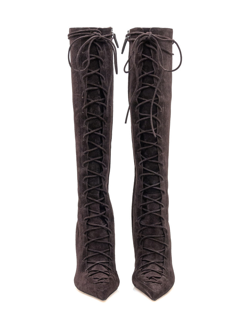 Brown Wedge Lace-up Boots 2