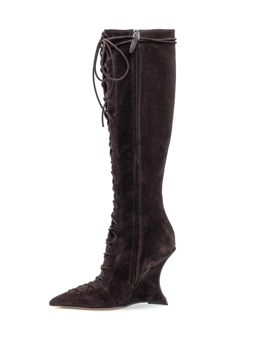 Brown Wedge Lace-up Boots 4