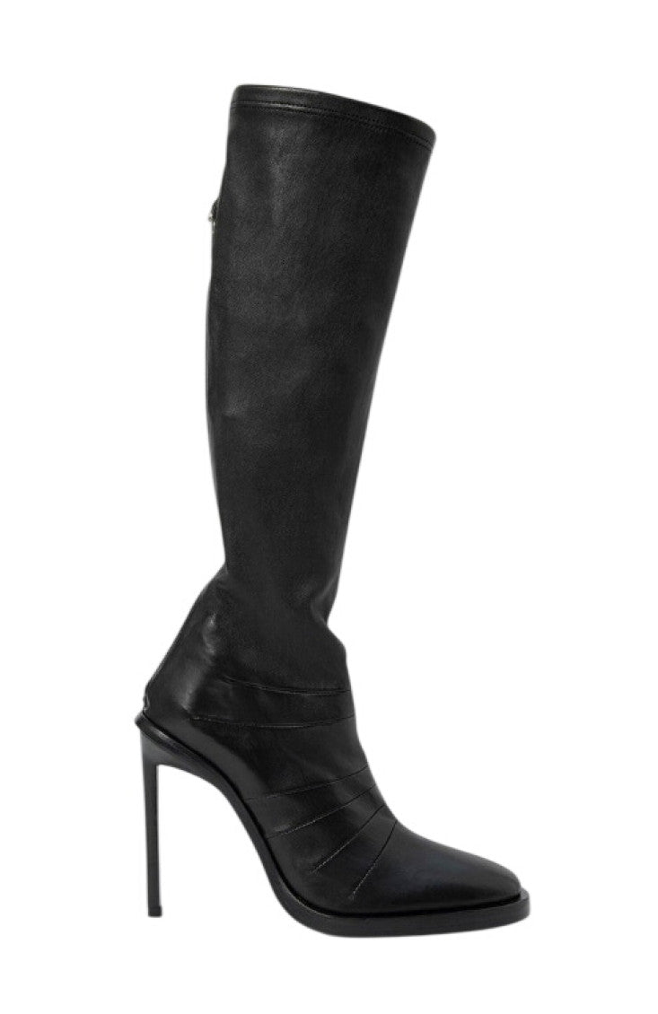Black Solid Heel Boots 5
