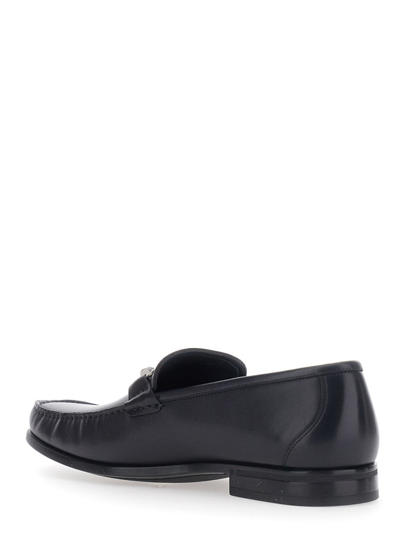 Black Leather Gancini Loafer 3