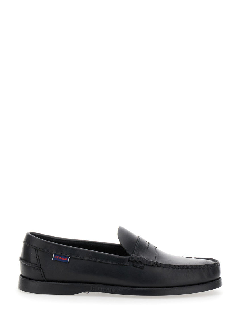 Black Leather Dolphin Loafers 1