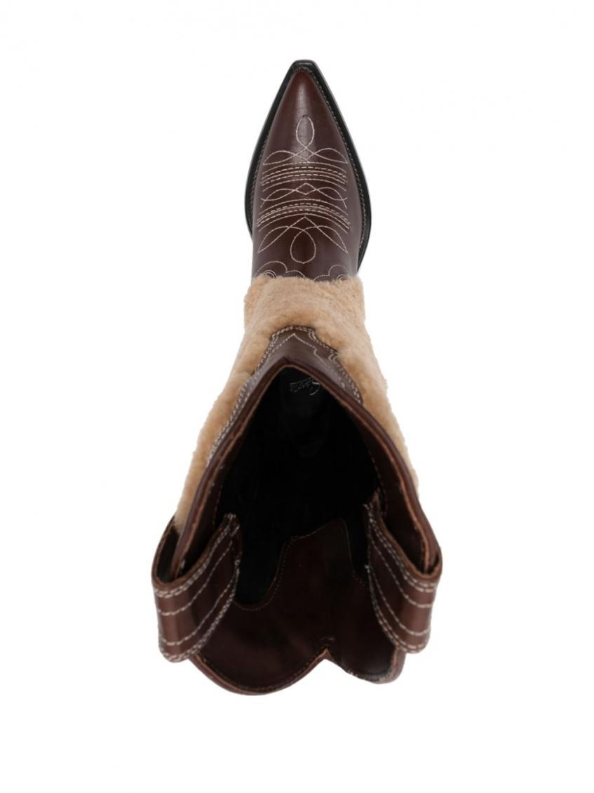 Brown Embroidered Leather Texan Boots 3