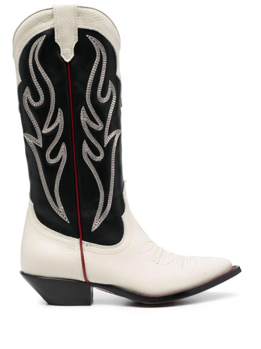 White Embroidered Suede Western Boots 2