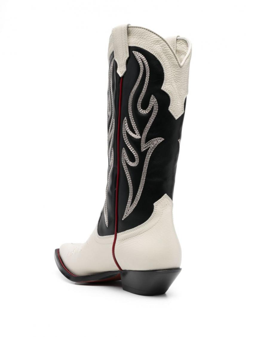 White Embroidered Suede Western Boots 4