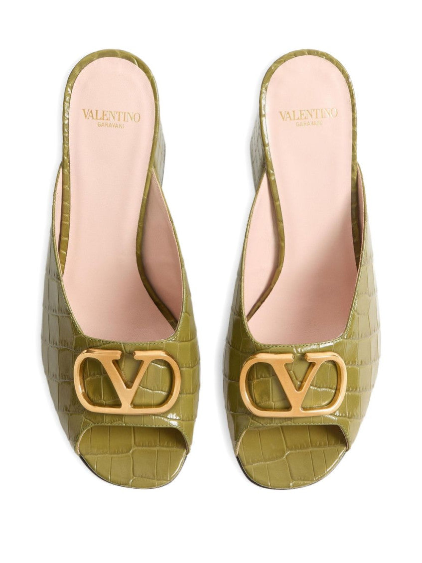 Green Logo Leather Heels 2