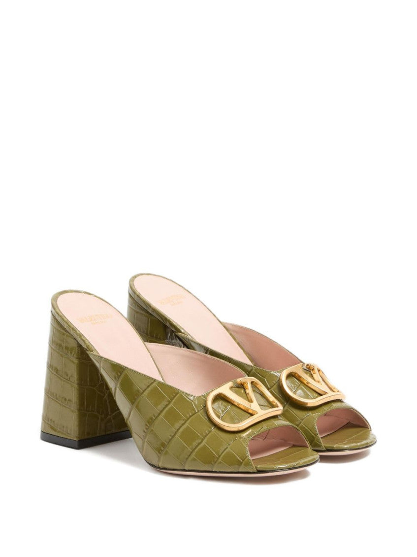 Green Logo Leather Heels 3