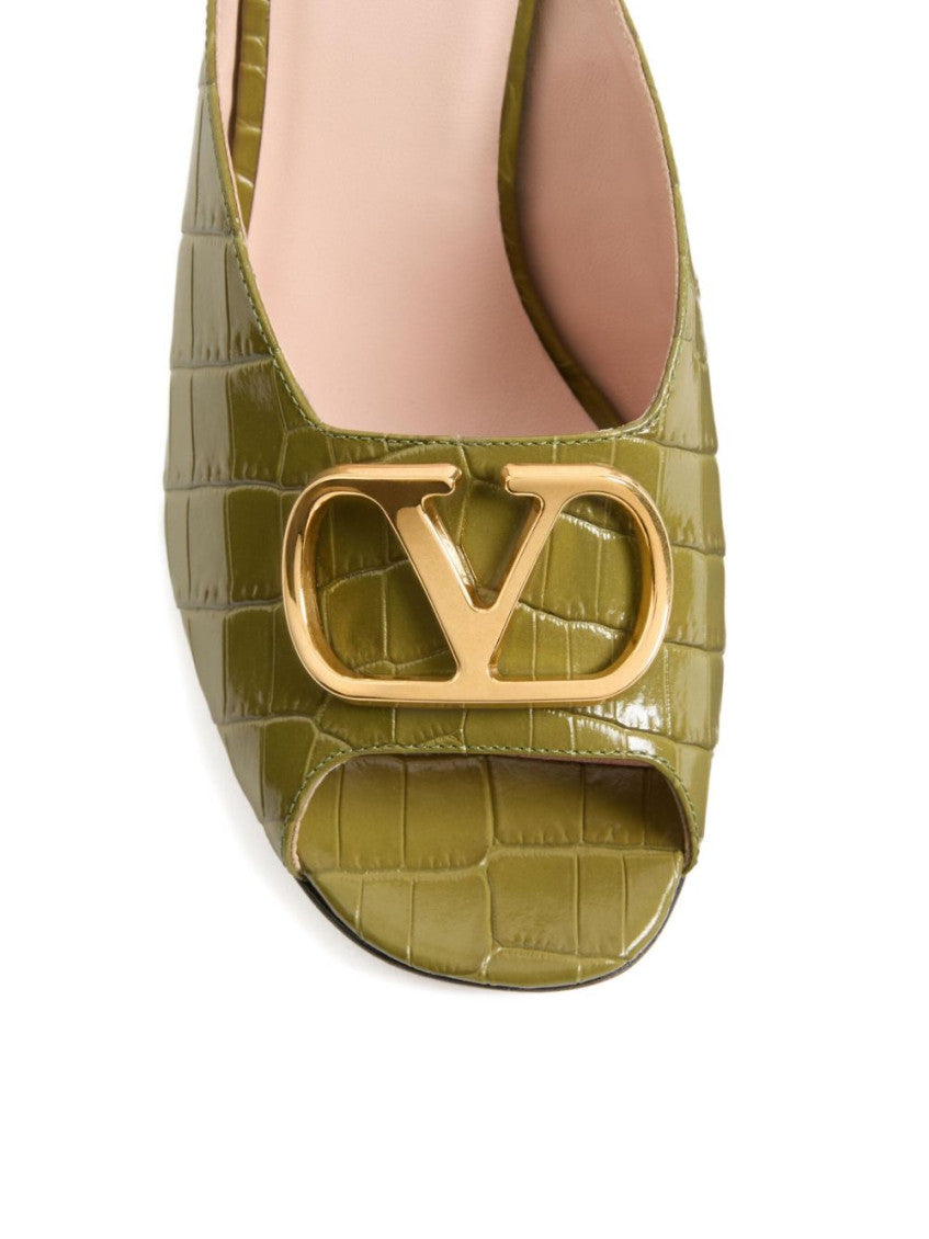 Green Logo Leather Heels 4