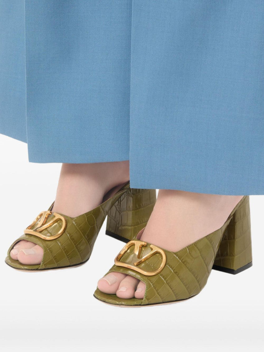 Green Logo Leather Heels 5