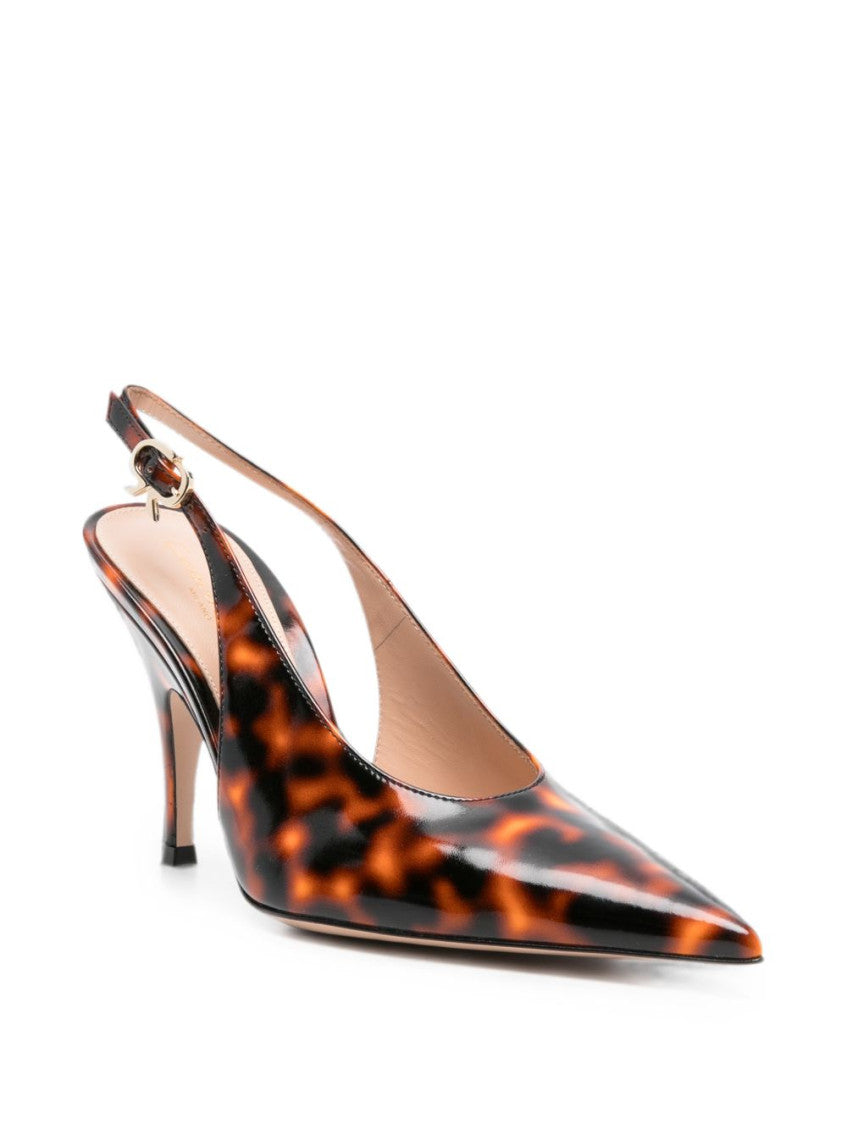 Orange Leather Slingback Pumps 2