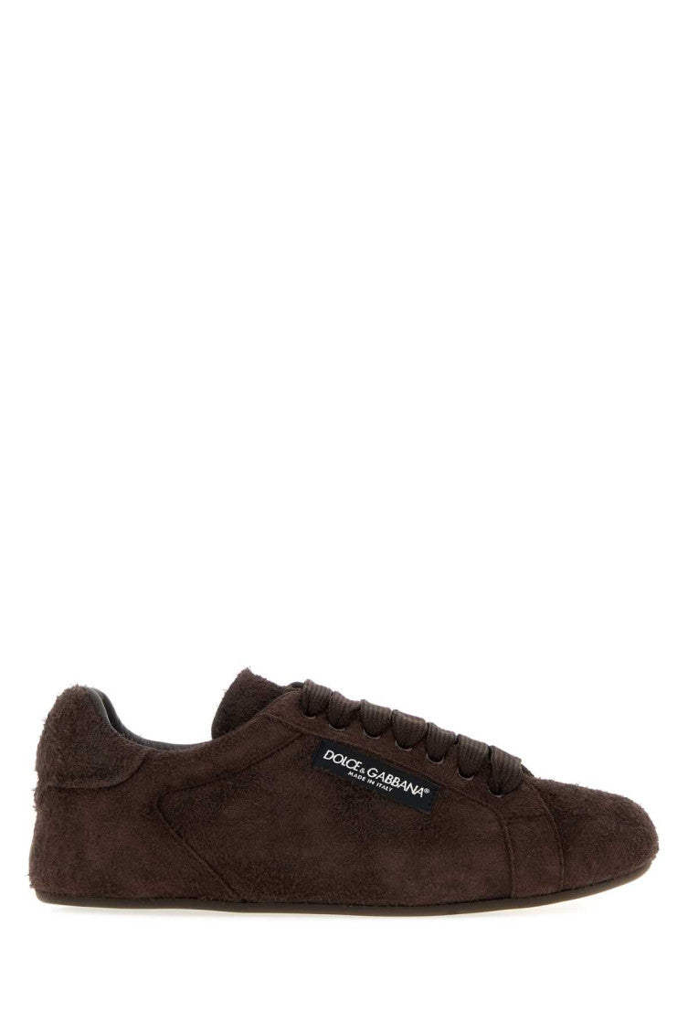 Dark Brown Suede Logo Sneakers 1