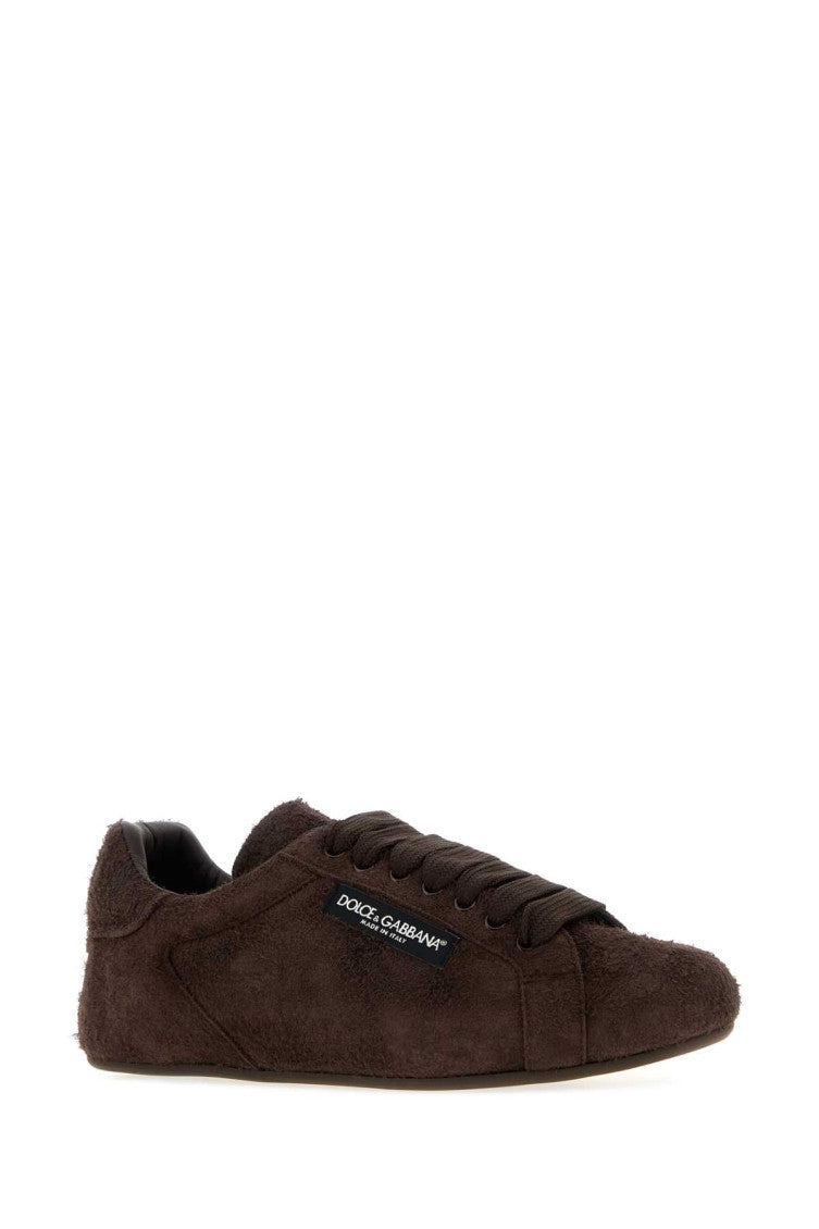 Dark Brown Suede Logo Sneakers 2