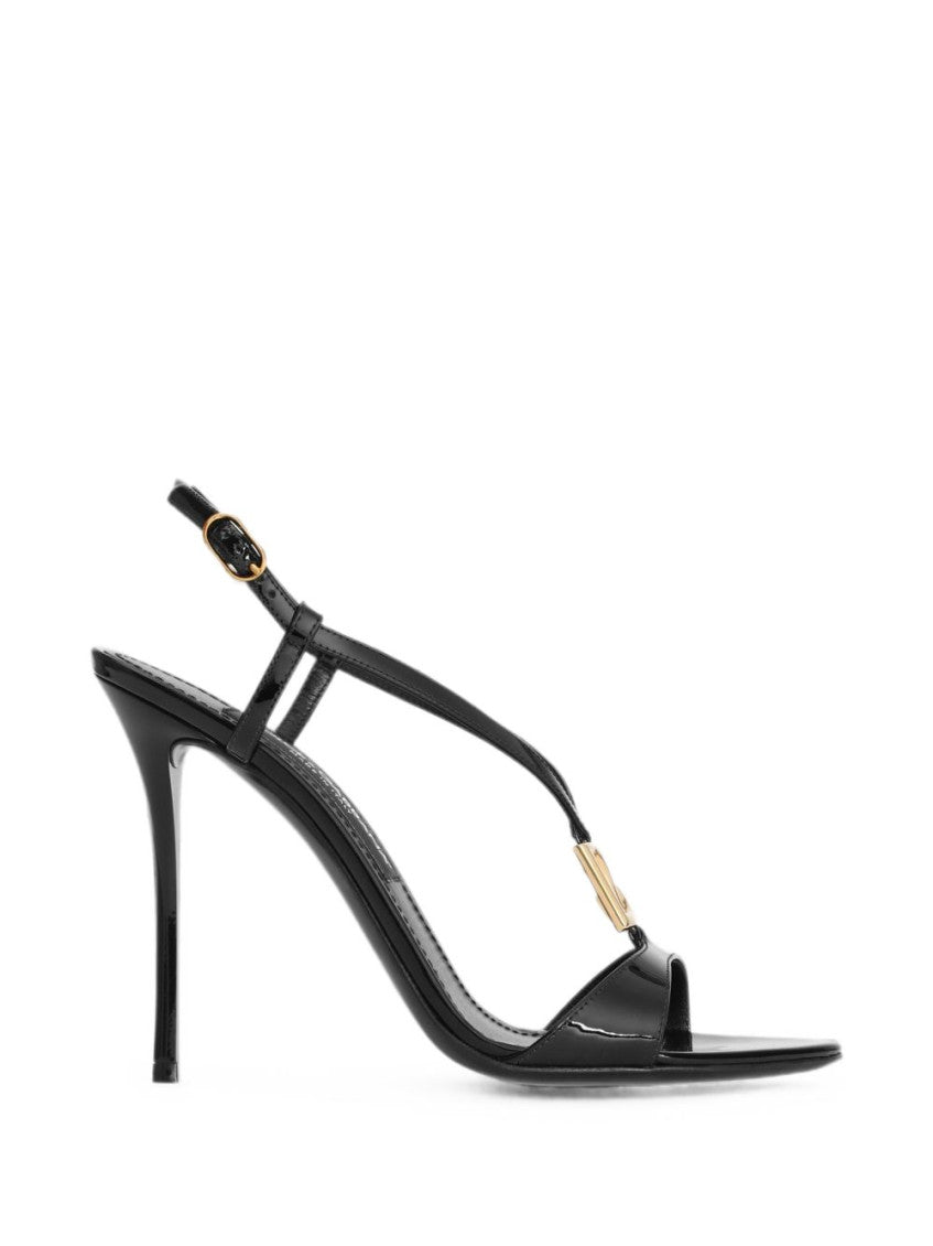 Black Logo Leather Heels 1