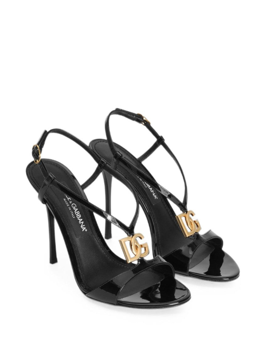 Black Logo Leather Heels 2