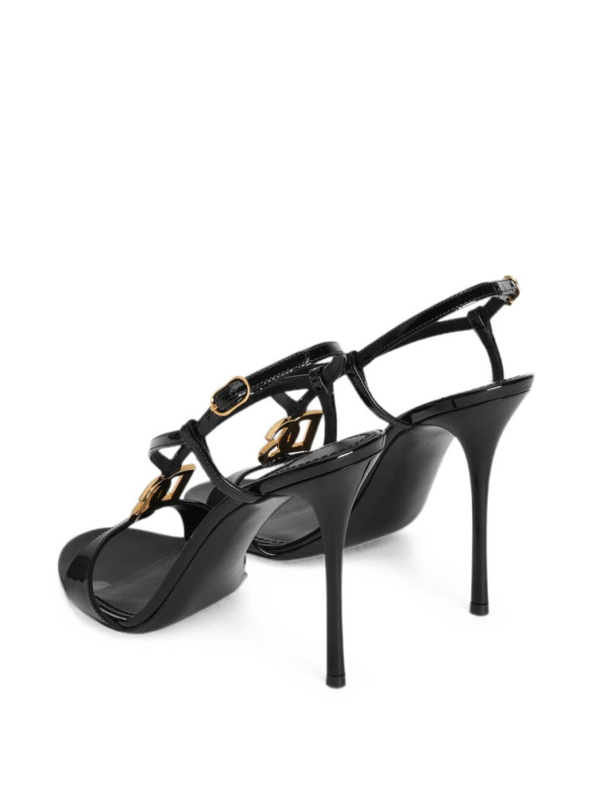 Black Logo Leather Heels 3