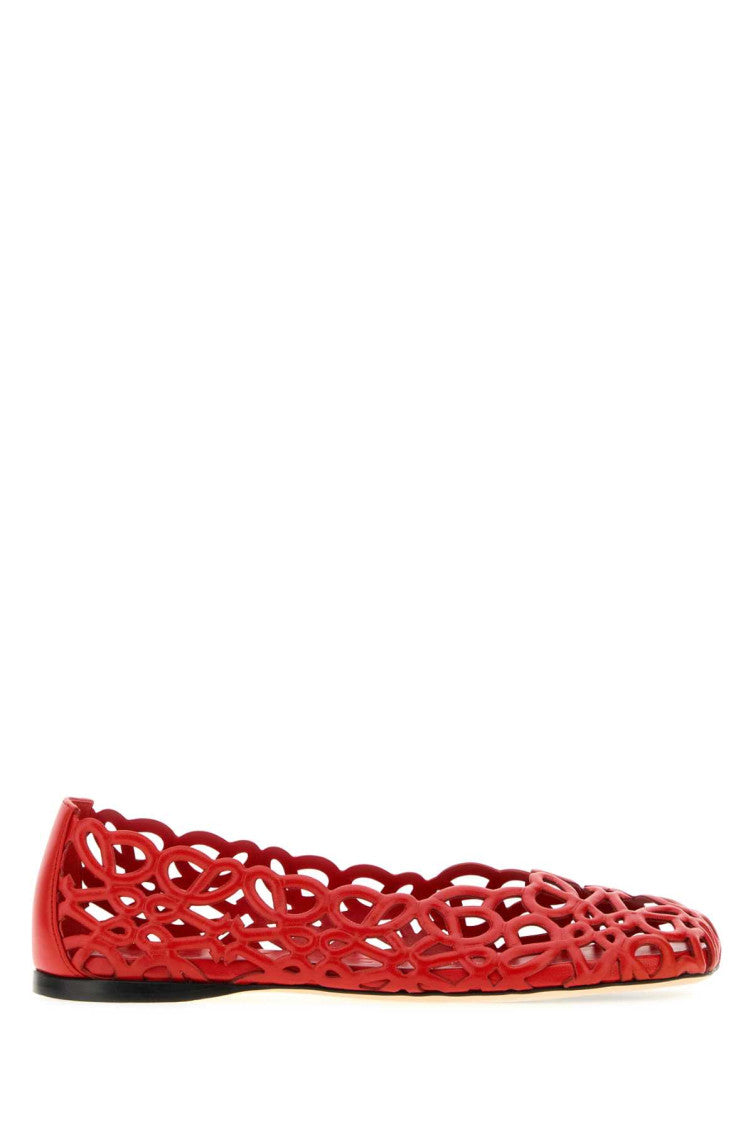Red Leather Anagram Ballet Flats 1