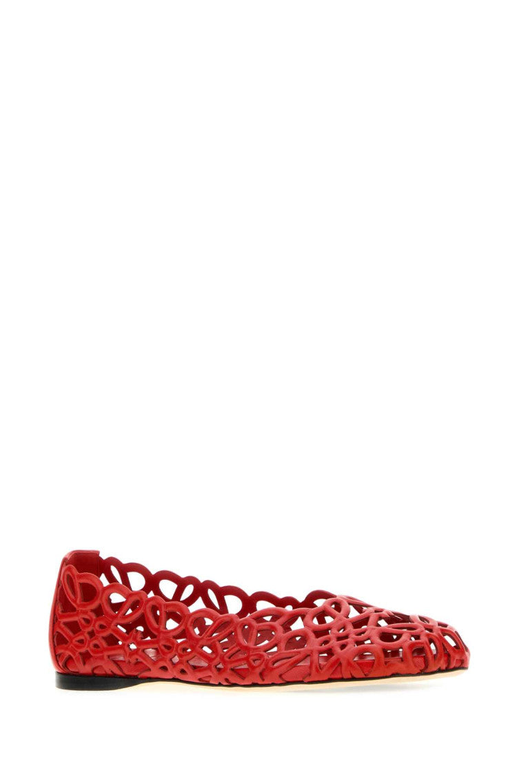 Red Leather Anagram Ballet Flats 2